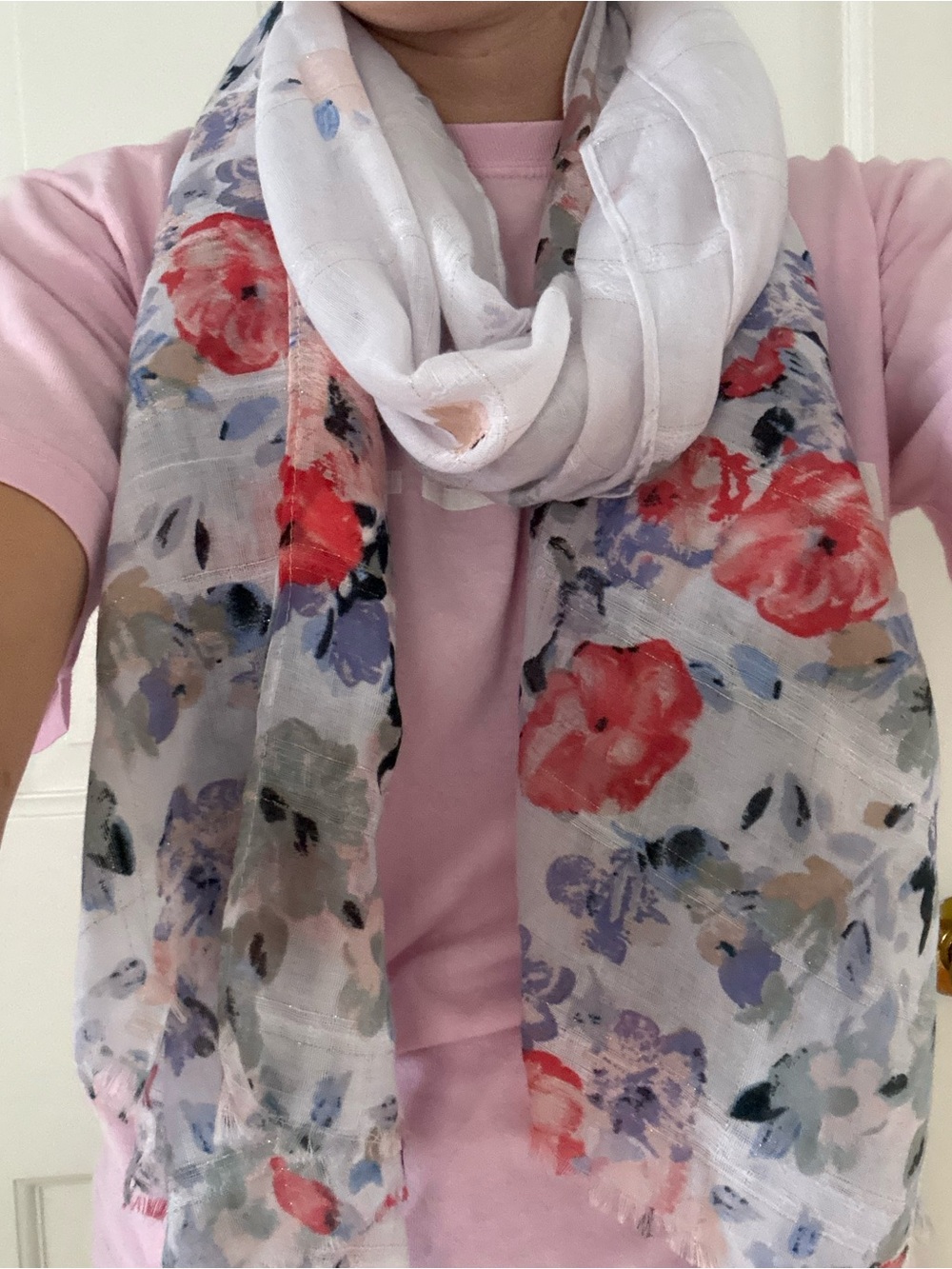 Floral Lightweight Periwinkle Scarf with Floral Accents